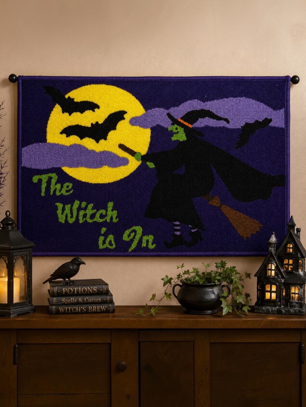 Halloween Witch Accent Rug Door Mat Bath Kitchen Wall 29x20 “The Witch Is In”